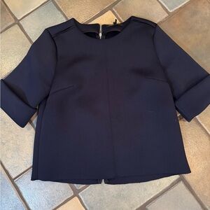 Maje Blue Boxy Cuffed Sleeve scuba Blouse